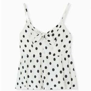 NWT Torrid size 4 white & black polka dot Peplum Cotton Tie-Front Midi Cami